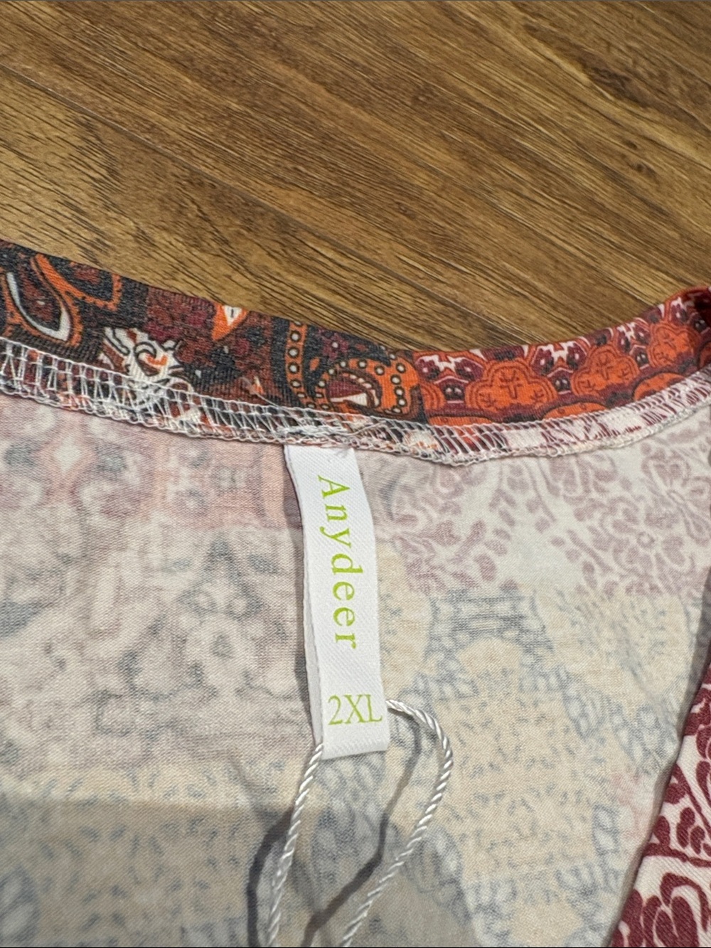 Rust Multi Patchwork V-Neck Short Sleeve Top - Picture 3 of 10